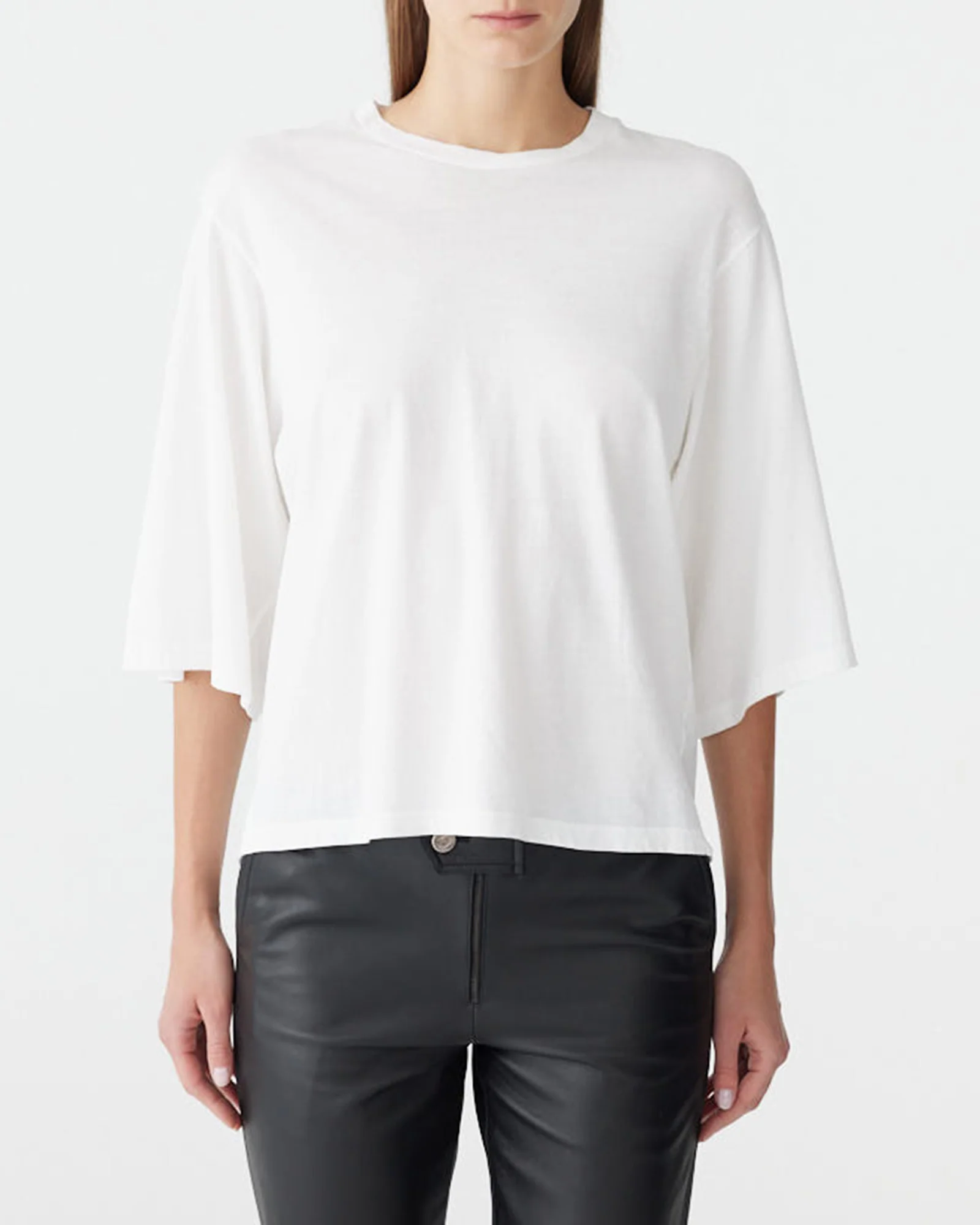 Boxy 3/4 Sleeve T-Shirt in White - Image 2