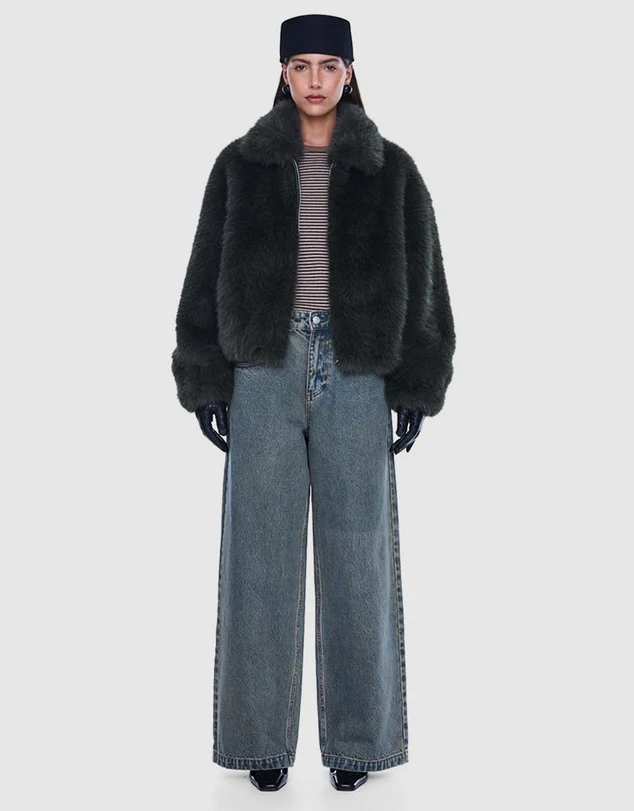 Daphne Faux Fur Bomber in Olive - Image 5