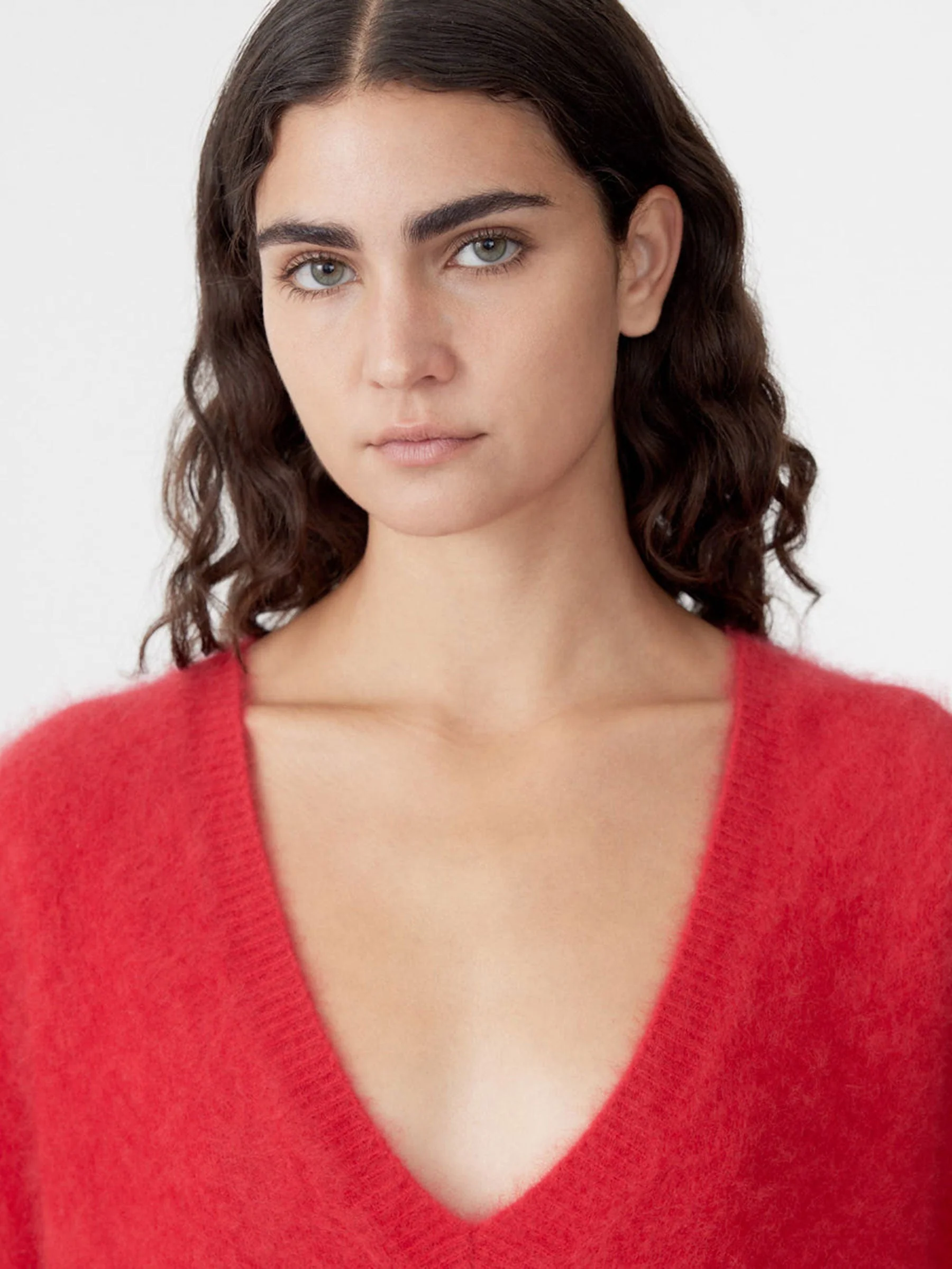 Deep V Textured Knit in Red - Image 3