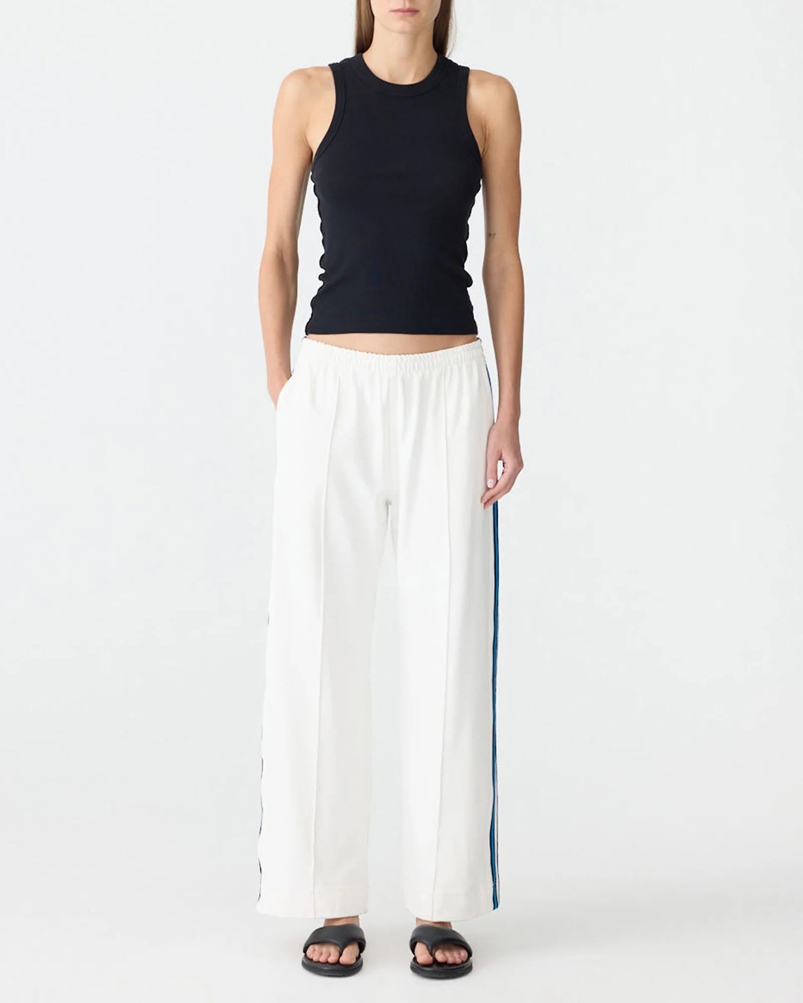 Double Stripe Wide Leg Pant in  White