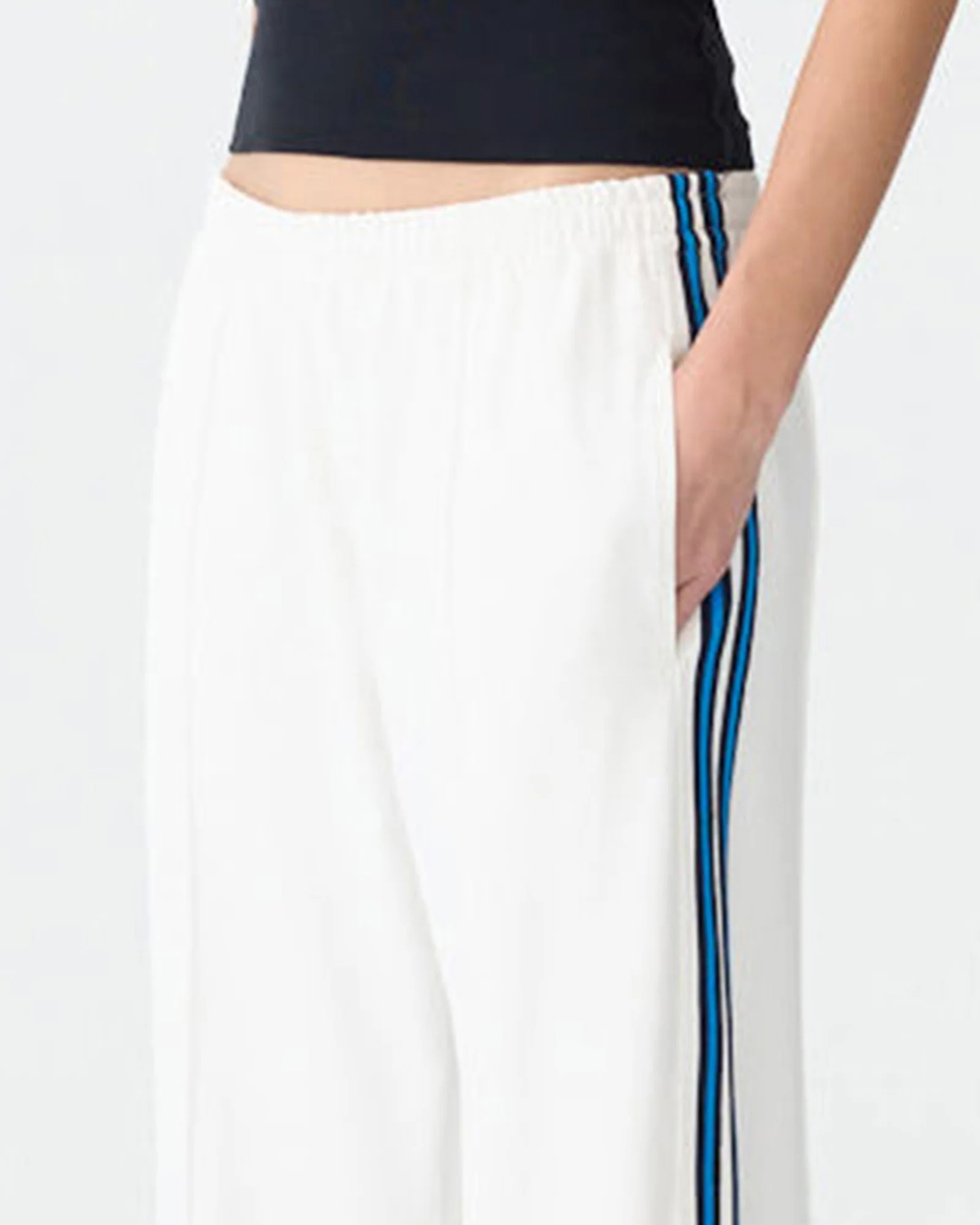 Double Stripe Wide Leg Pant in  White - Image 4