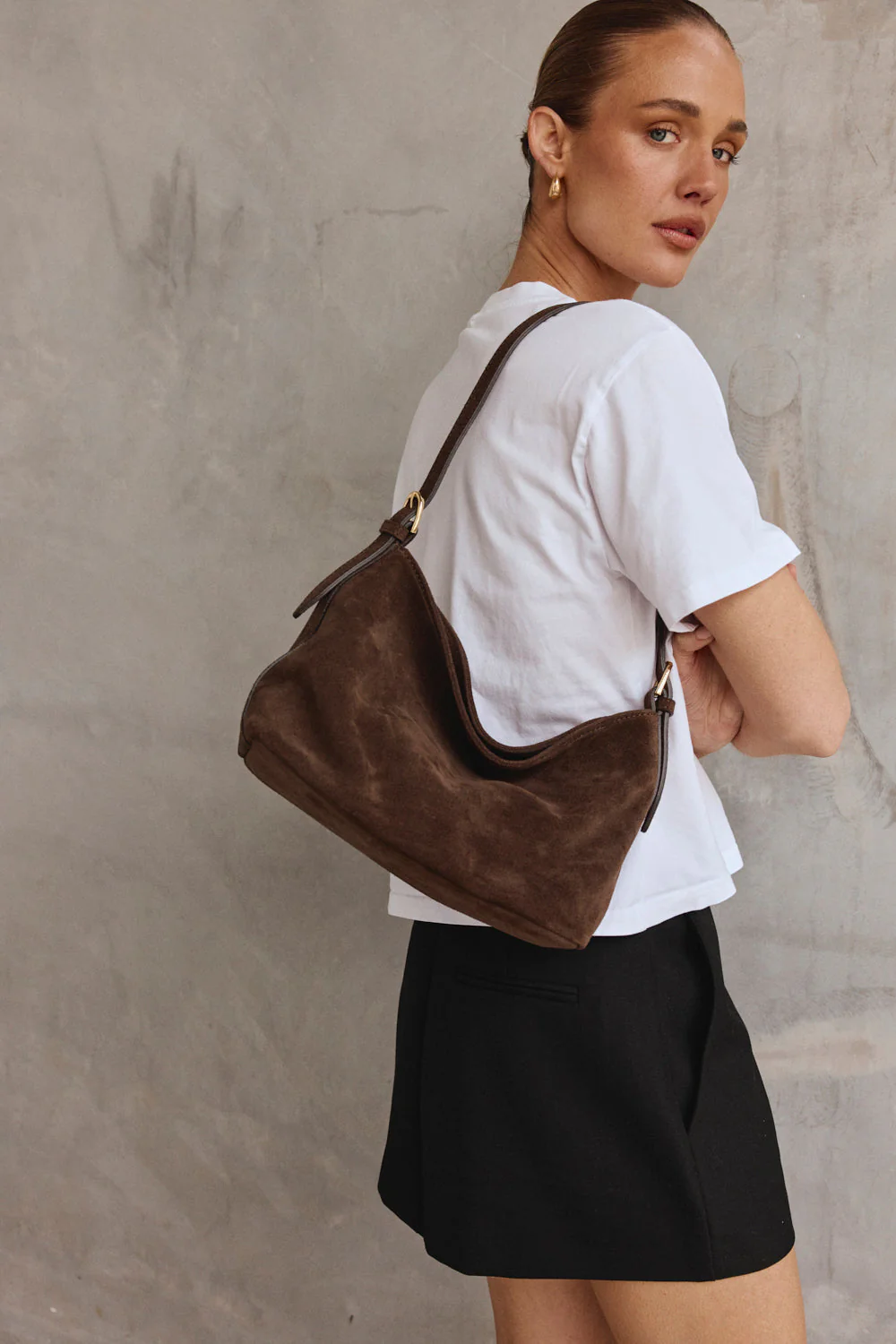Eden Dark Chocolate Suede Bag - Image 3
