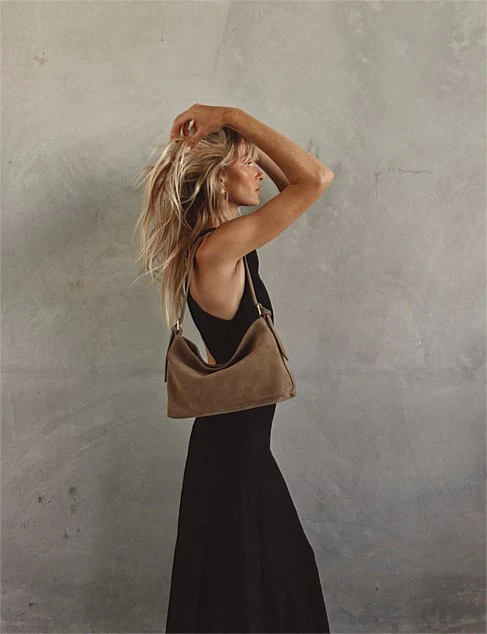 Eden Leather Shoulder Bag in Brown Suede - Image 3