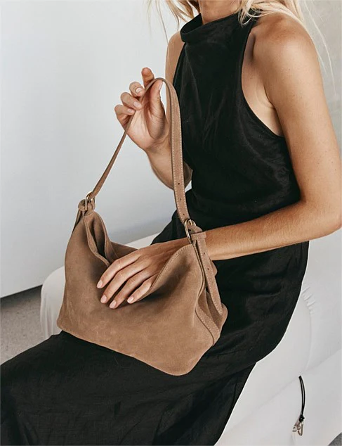 Eden Leather Shoulder Bag in Brown Suede - Image 4