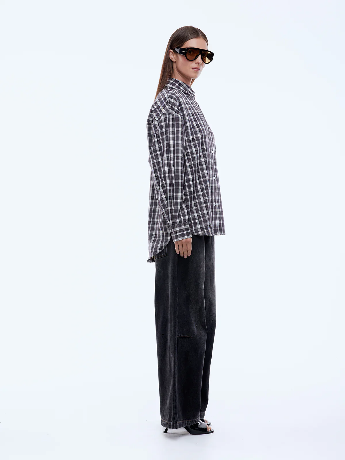Gigi Check Shirt in Charcoal - Image 3