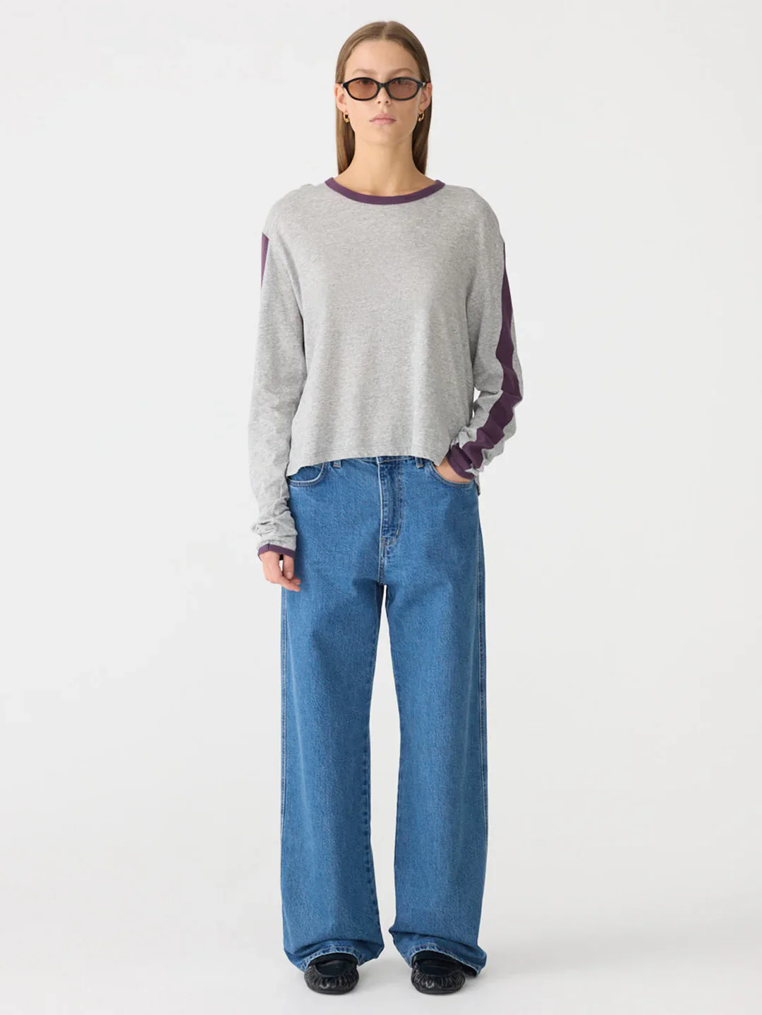 Racer Sleeve Long Sleeve T-Shirt in Grey/Marle
