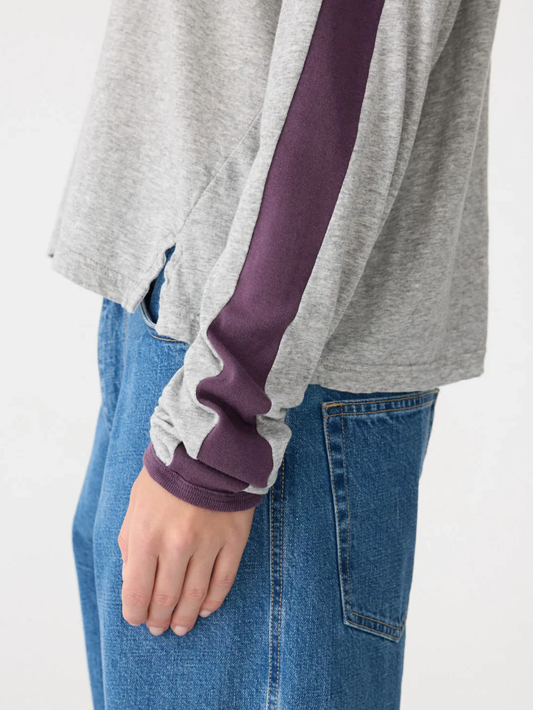 Racer Sleeve Long Sleeve T-Shirt in Grey/Marle - Image 3