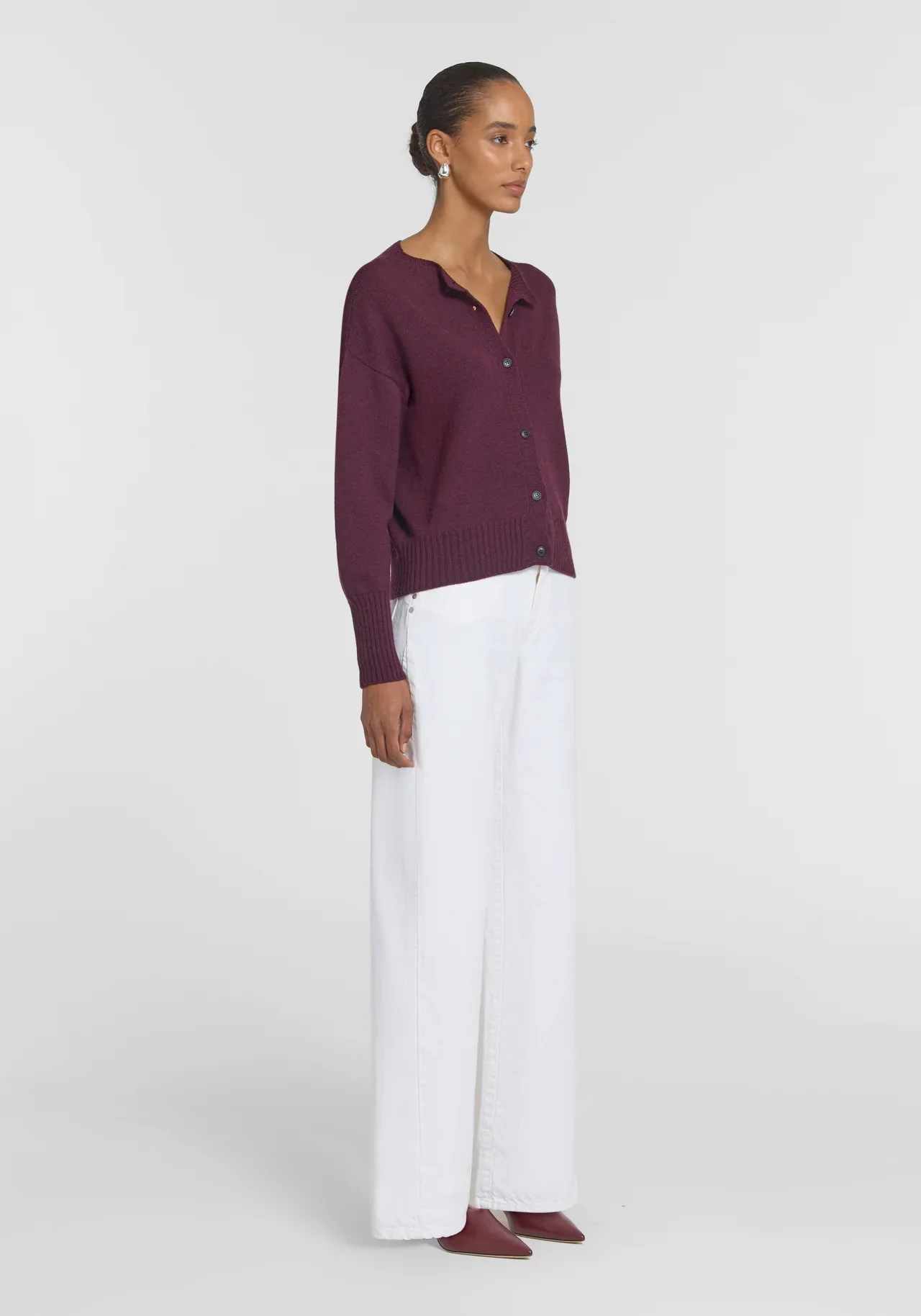 Hart Merino Cardigan in Burgundy - Image 3