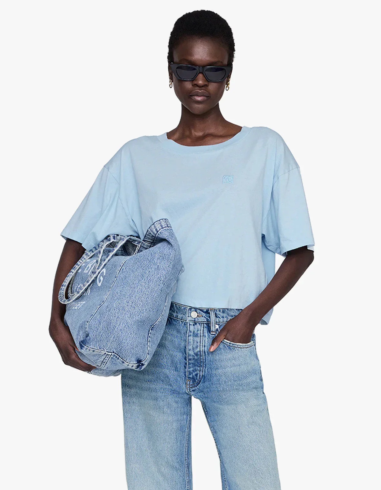Johnny Cropped Tee Framed Monogram in Pale Blue - Image 3
