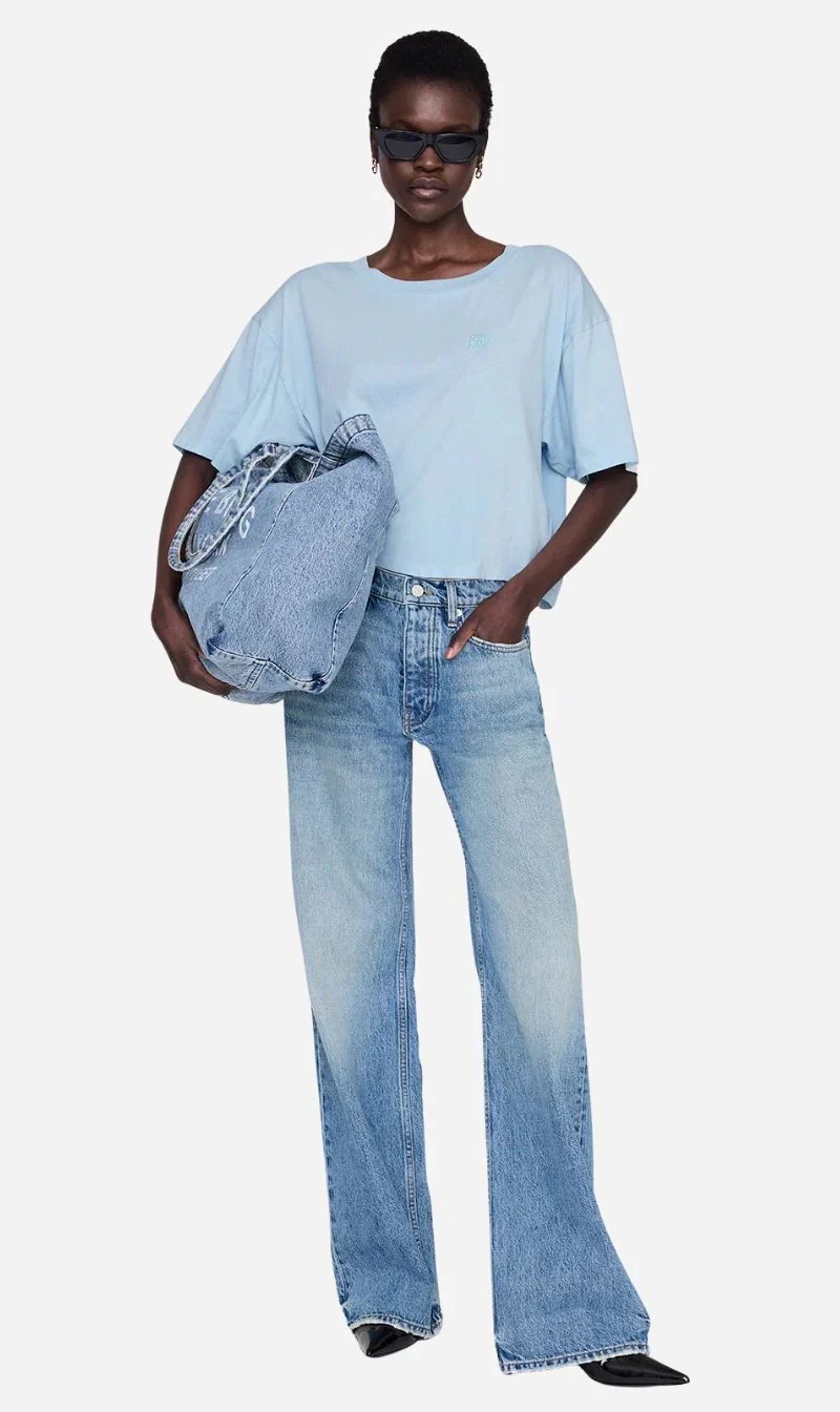 Johnny Cropped Tee Framed Monogram in Pale Blue - Image 4