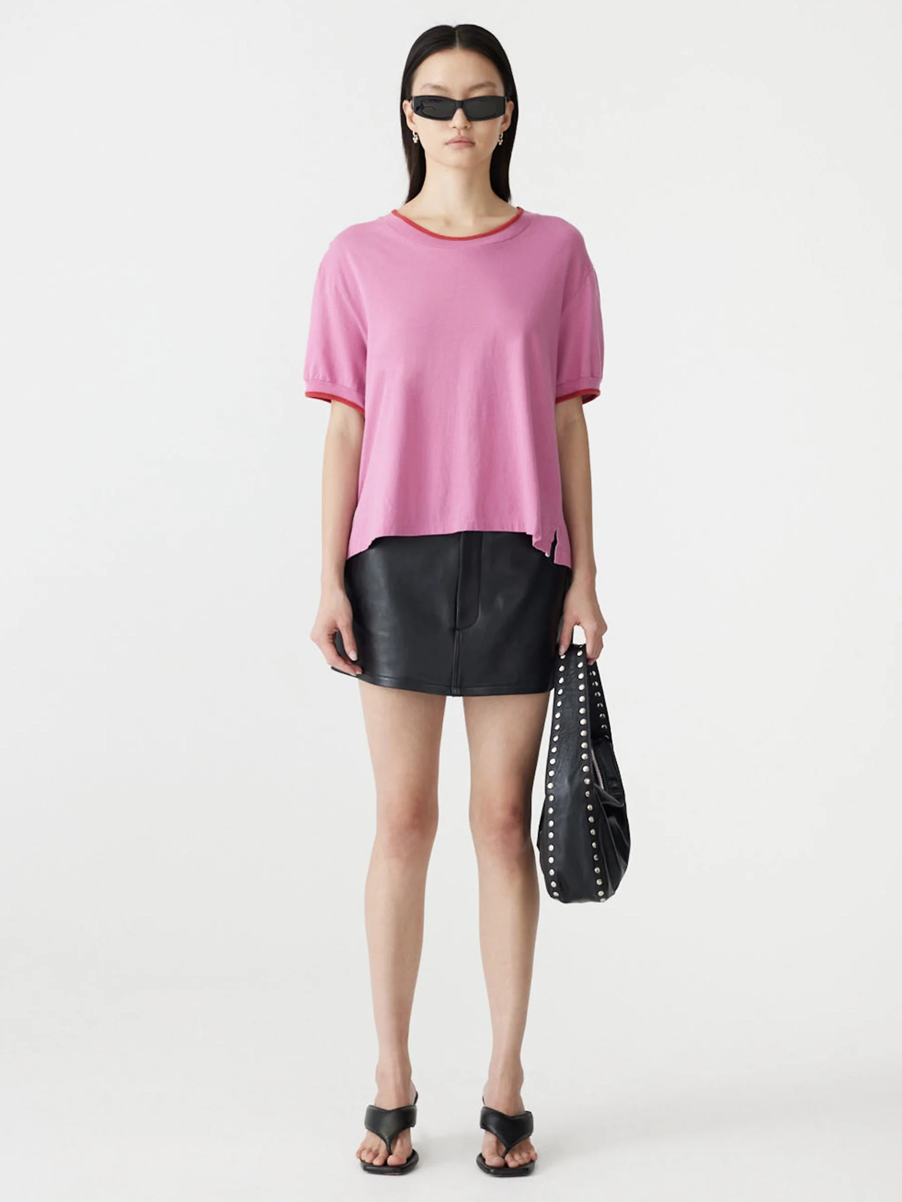 Layered Neck T-Shirt in Pink/Red