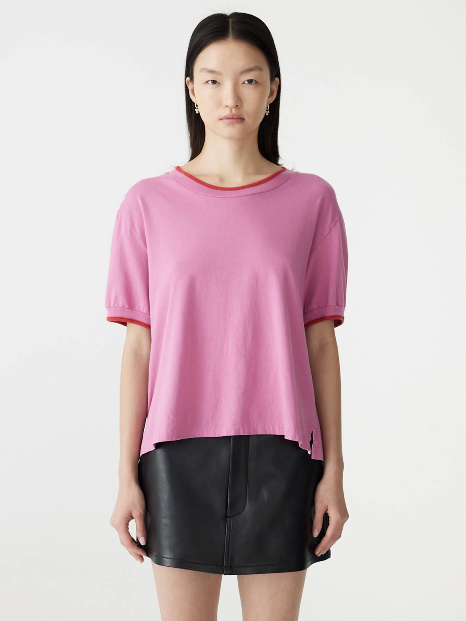 Layered Neck T-Shirt in Pink/Red - Image 2