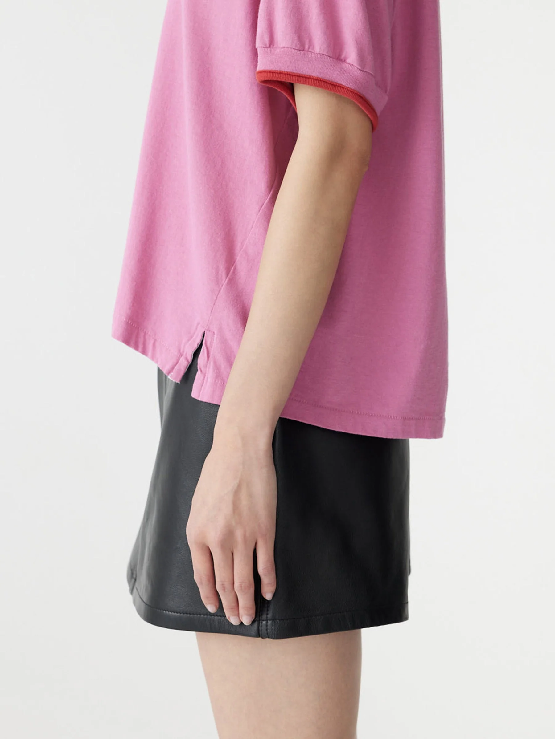 Layered Neck T-Shirt in Pink/Red - Image 3