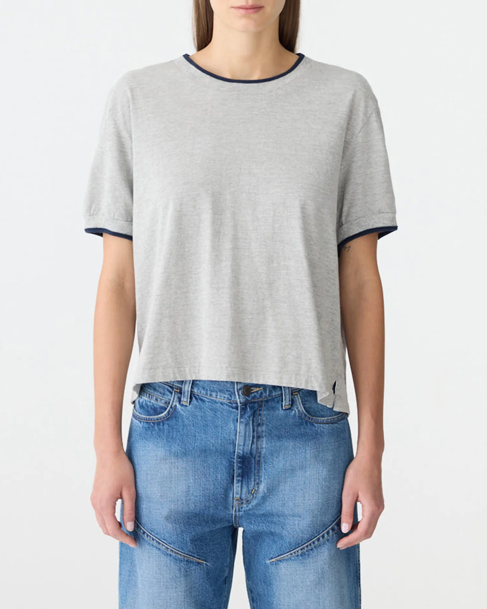 Layered Neck T-Shirt in GreyMarle/Blue