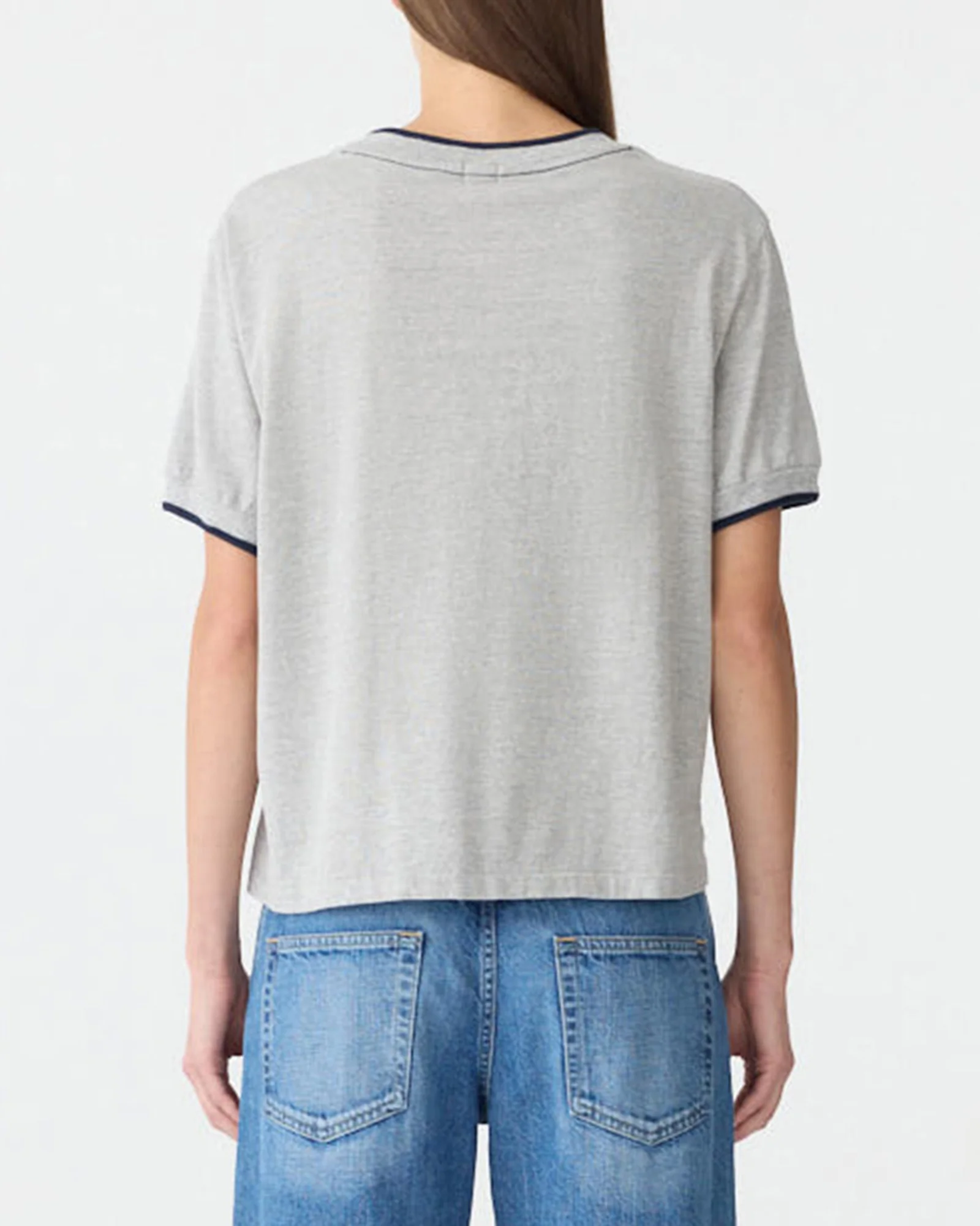 Layered Neck T-Shirt in GreyMarle/Blue - Image 2