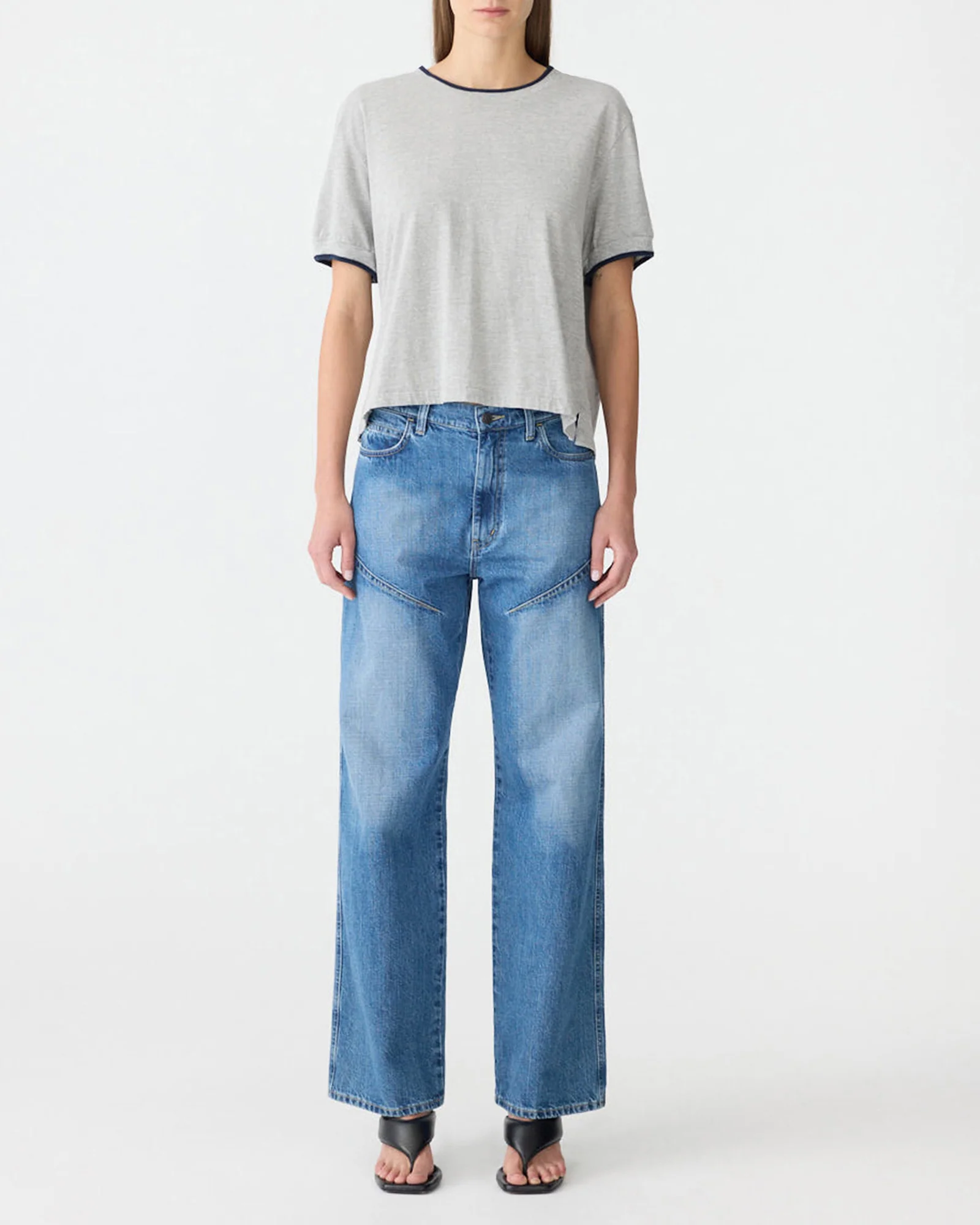 Layered Neck T-Shirt in GreyMarle/Blue - Image 3