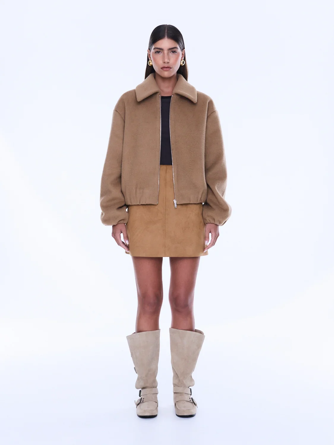 Maeve Wool Blend Bomber in Sand - Image 4