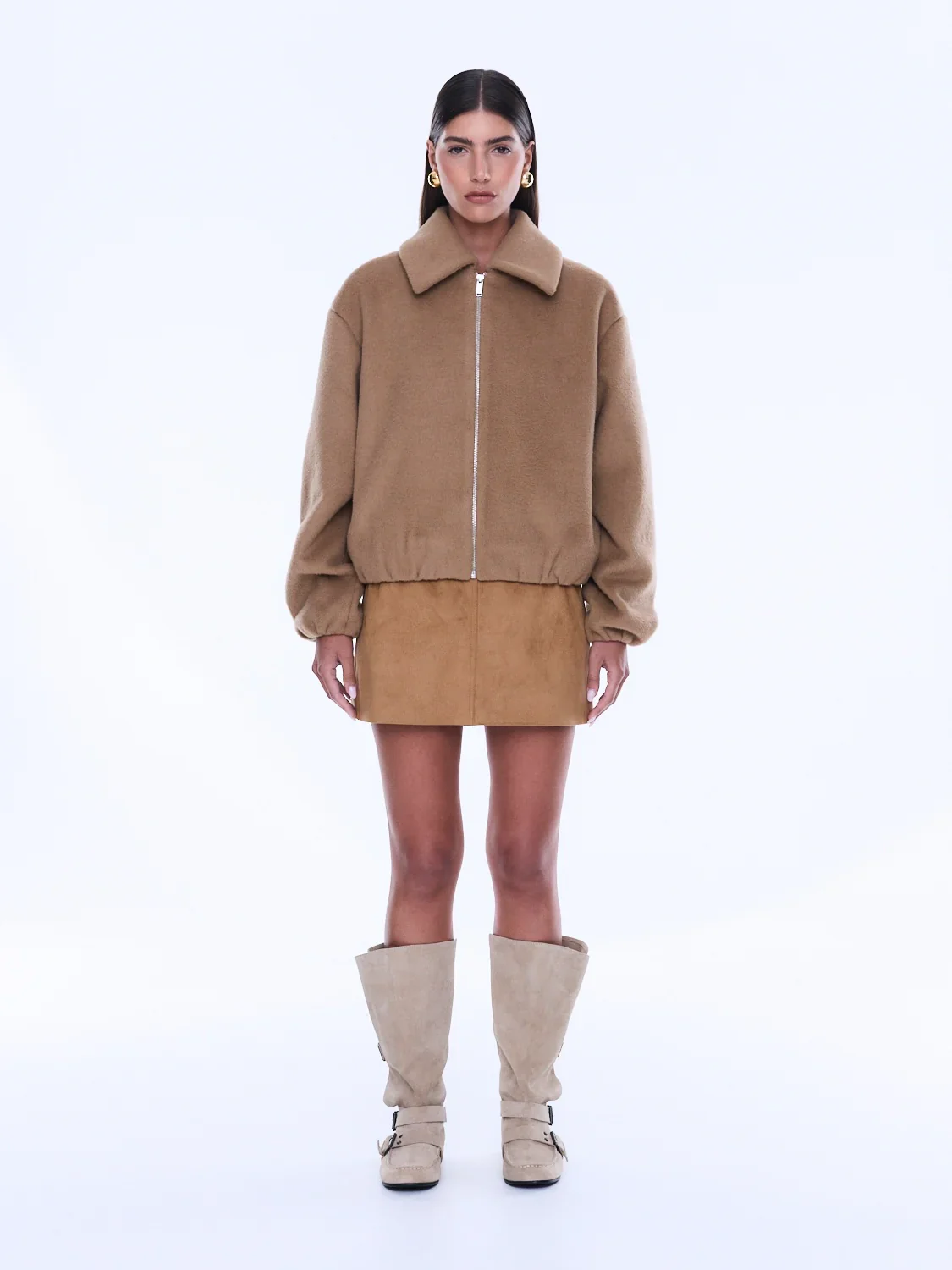 Maeve Wool Blend Bomber in Sand - Image 5