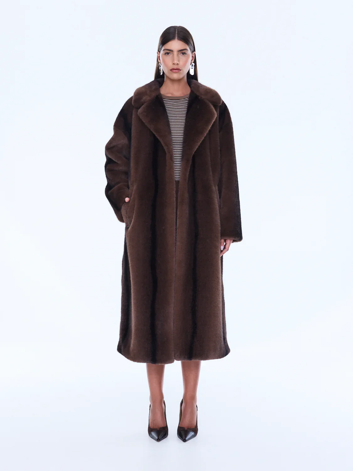 Nova Longline Fur Jacket in Brown