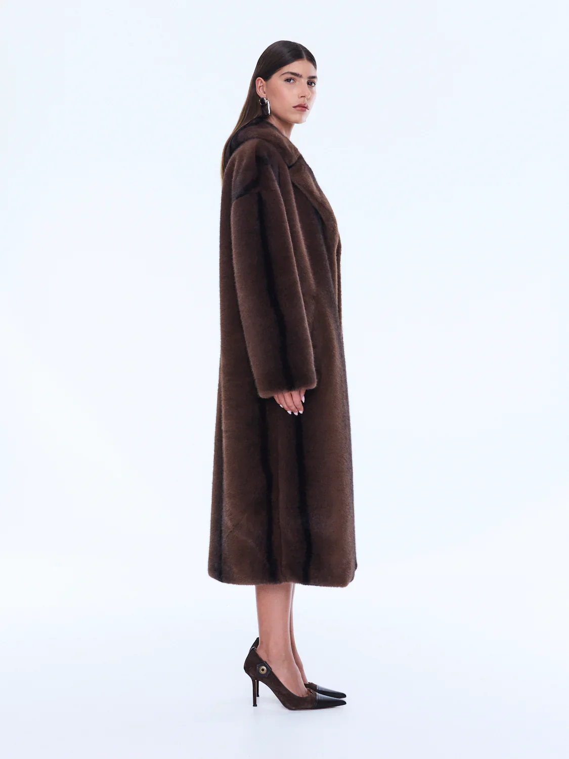 Nova Longline Fur Jacket in Brown - Image 3
