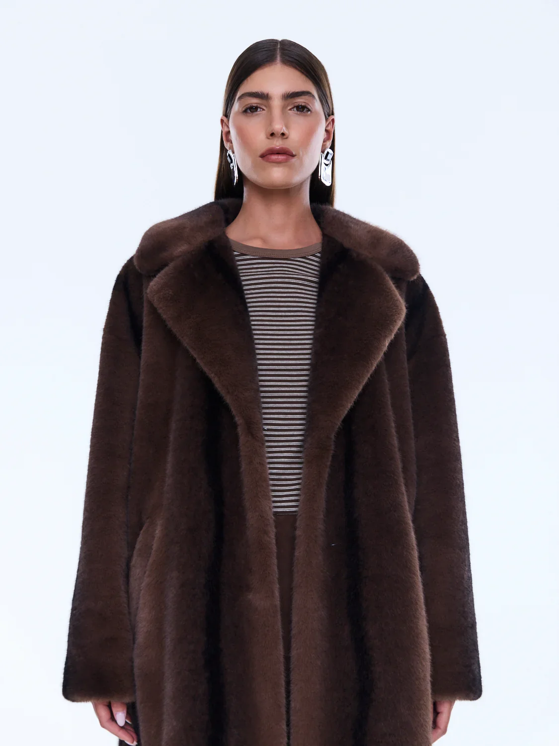Nova Longline Fur Jacket in Brown - Image 5