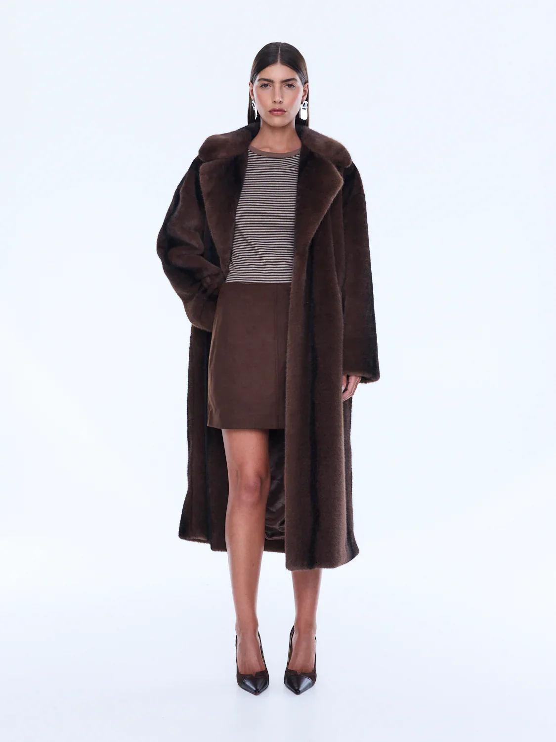 Nova Longline Fur Jacket in Brown - Image 6