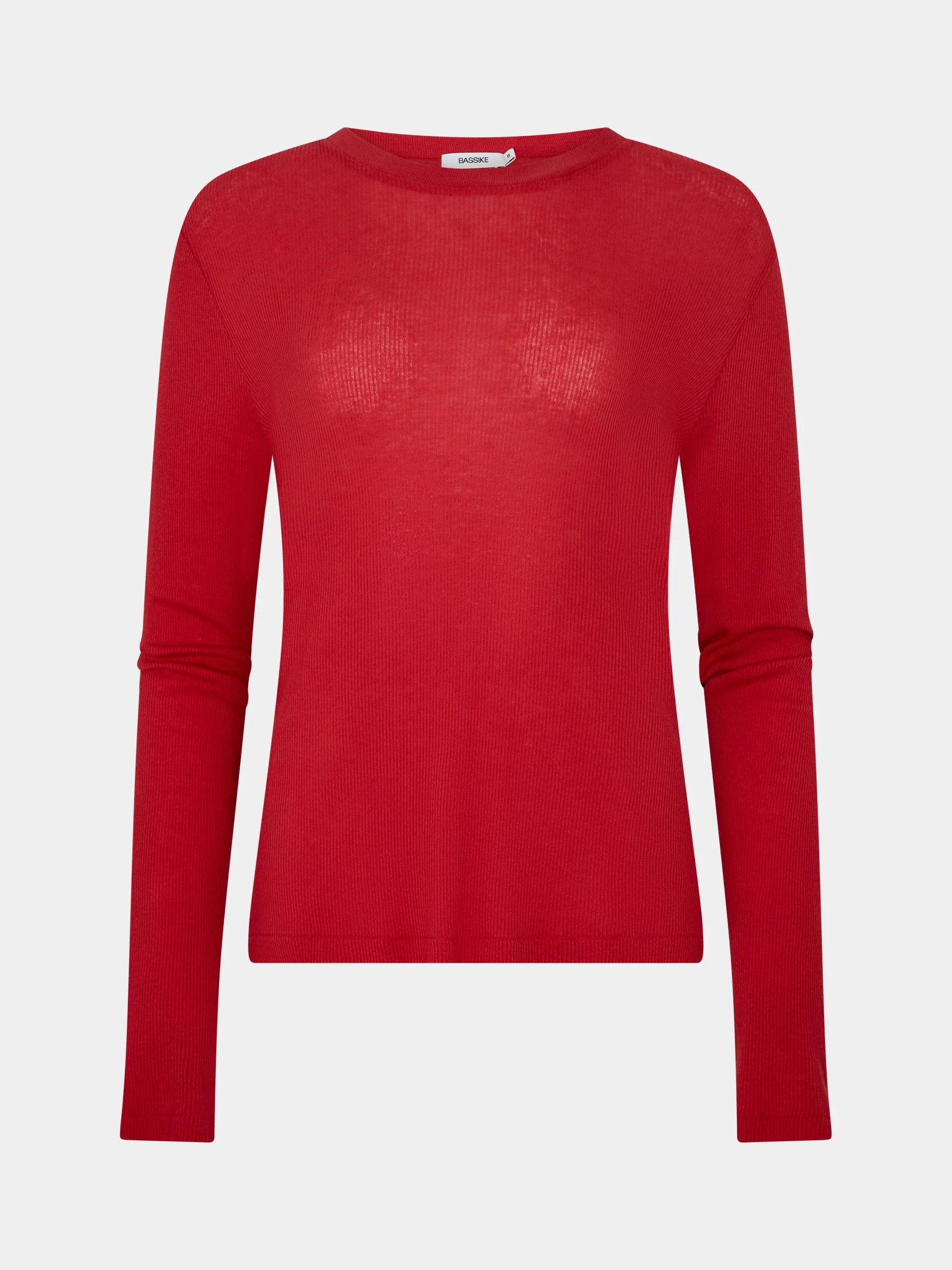 Sheer Rib L/S T-Shirt in Red