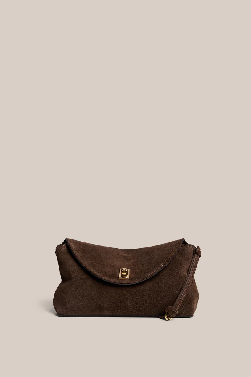 Sloane Crossbody Clutch in Chocolate Suede - Image 3