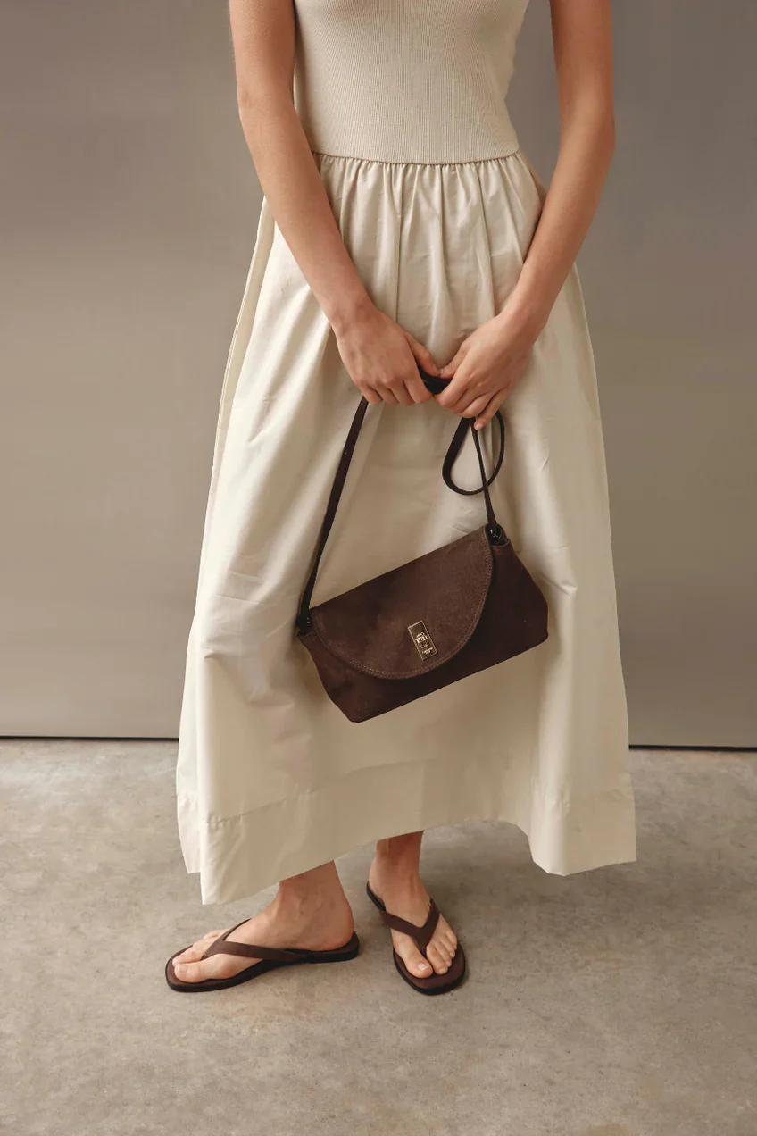 Sloane Crossbody Clutch in Chocolate Suede - Image 4