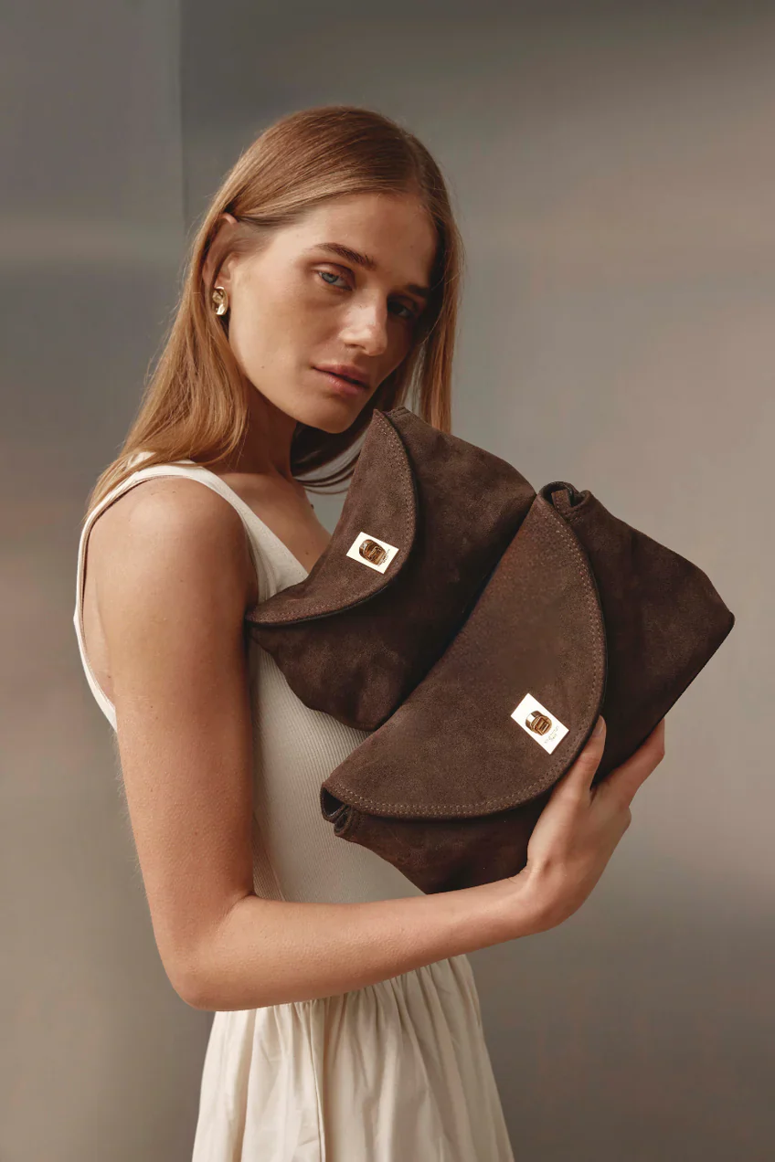 Sloane Crossbody Clutch in Chocolate Suede - Image 6