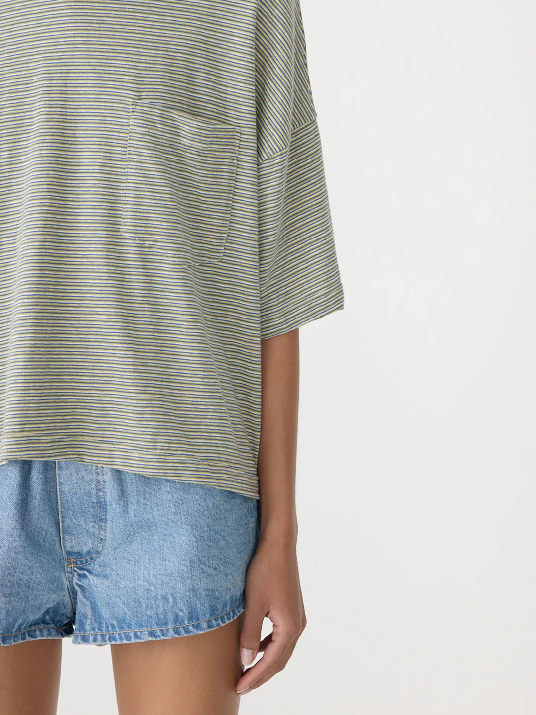 Stripe Boxy Pocket T.Shirt in Green and Blue - Image 3