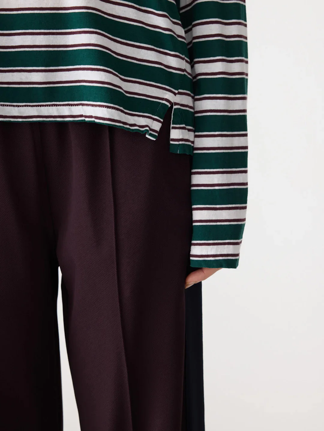 Stripe Boyfriend Long Sleeve T-Shirt in Burgundy/Forest - Image 3