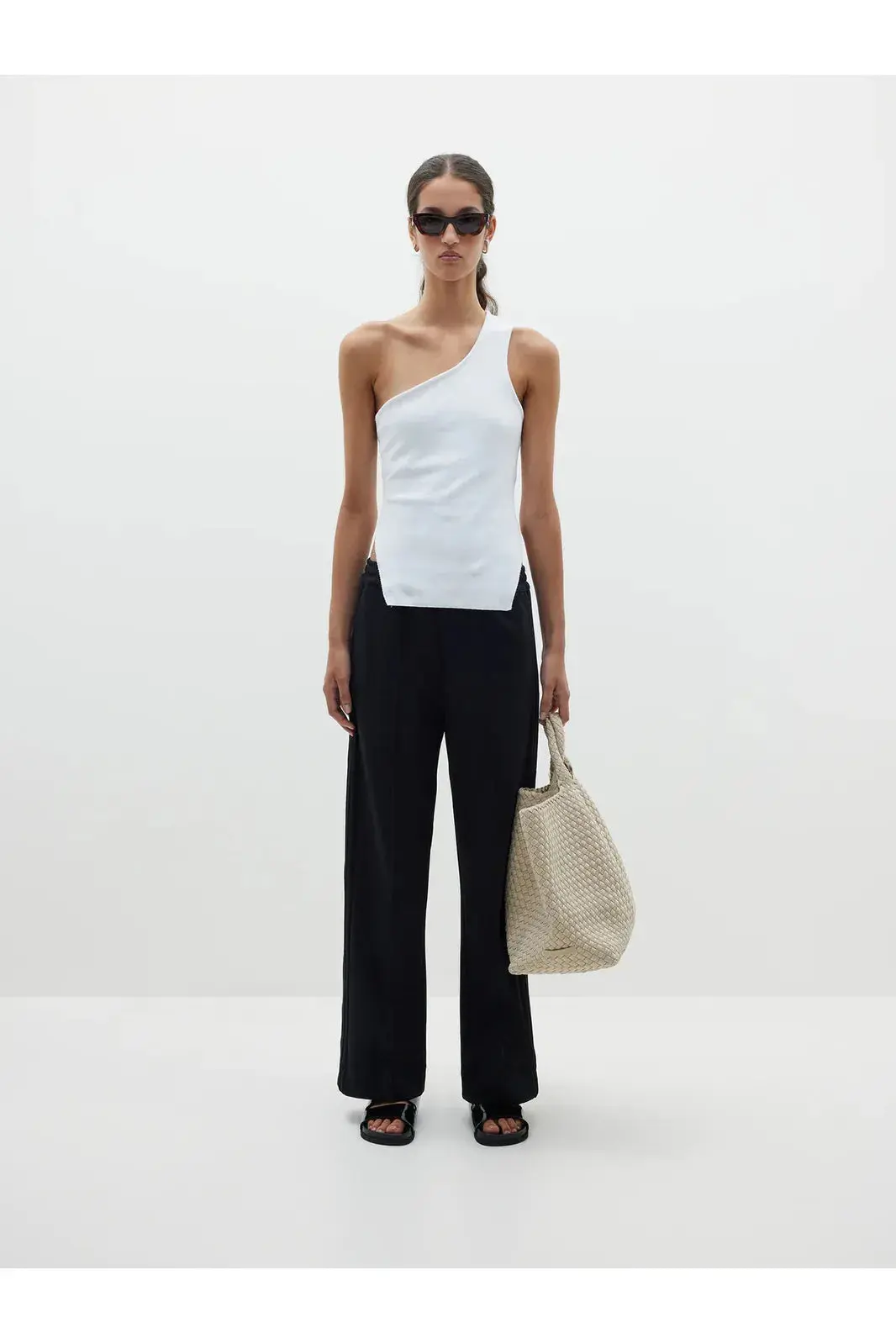 Twill Pinstitch Detail Pant in Black - Image 3