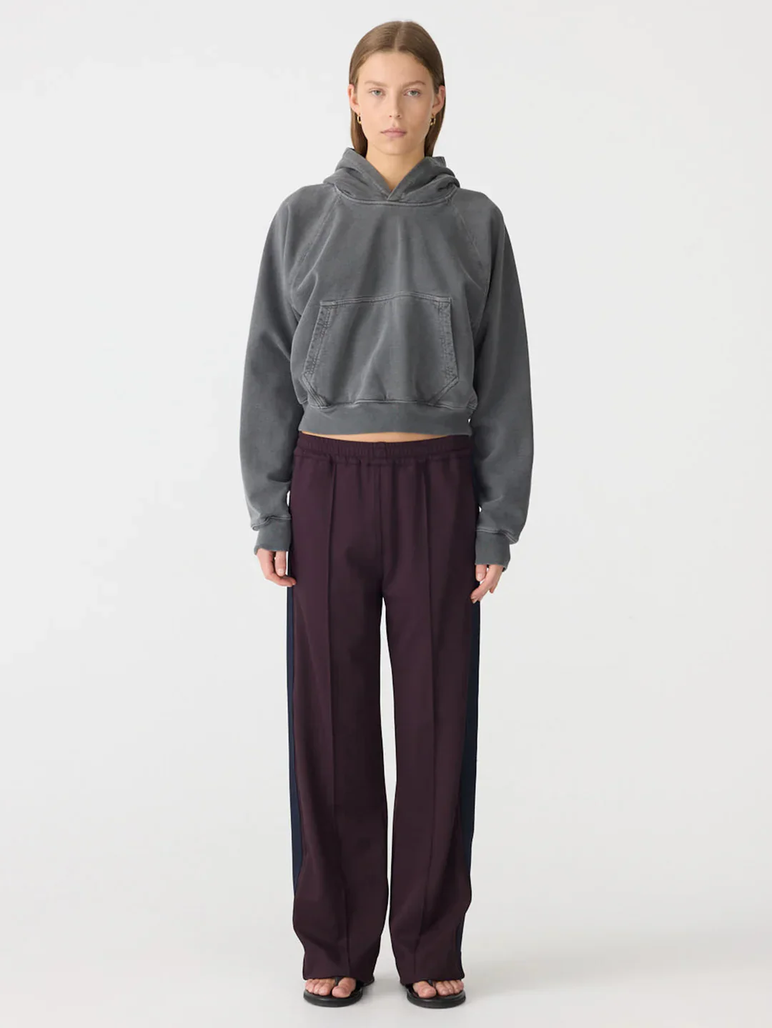 Twill Stripe Detail Pant in Dark Plum/Ink
