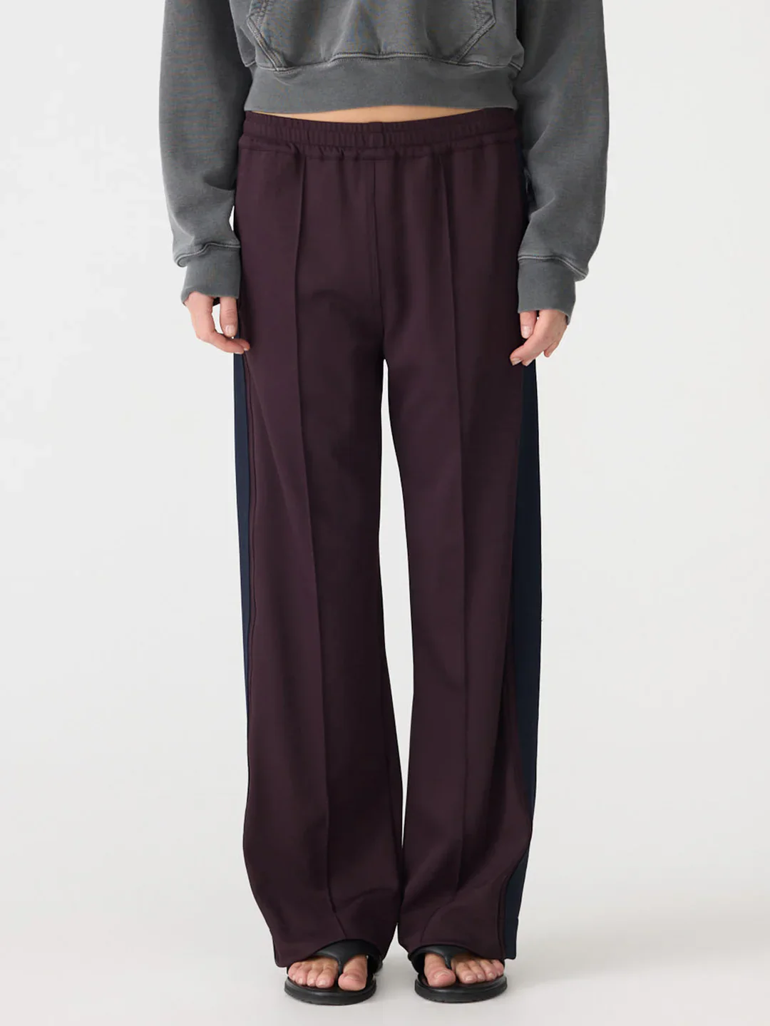 Twill Stripe Detail Pant in Dark Plum/Ink - Image 2
