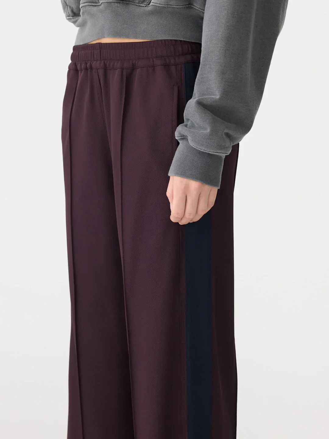 Twill Stripe Detail Pant in Dark Plum/Ink - Image 3