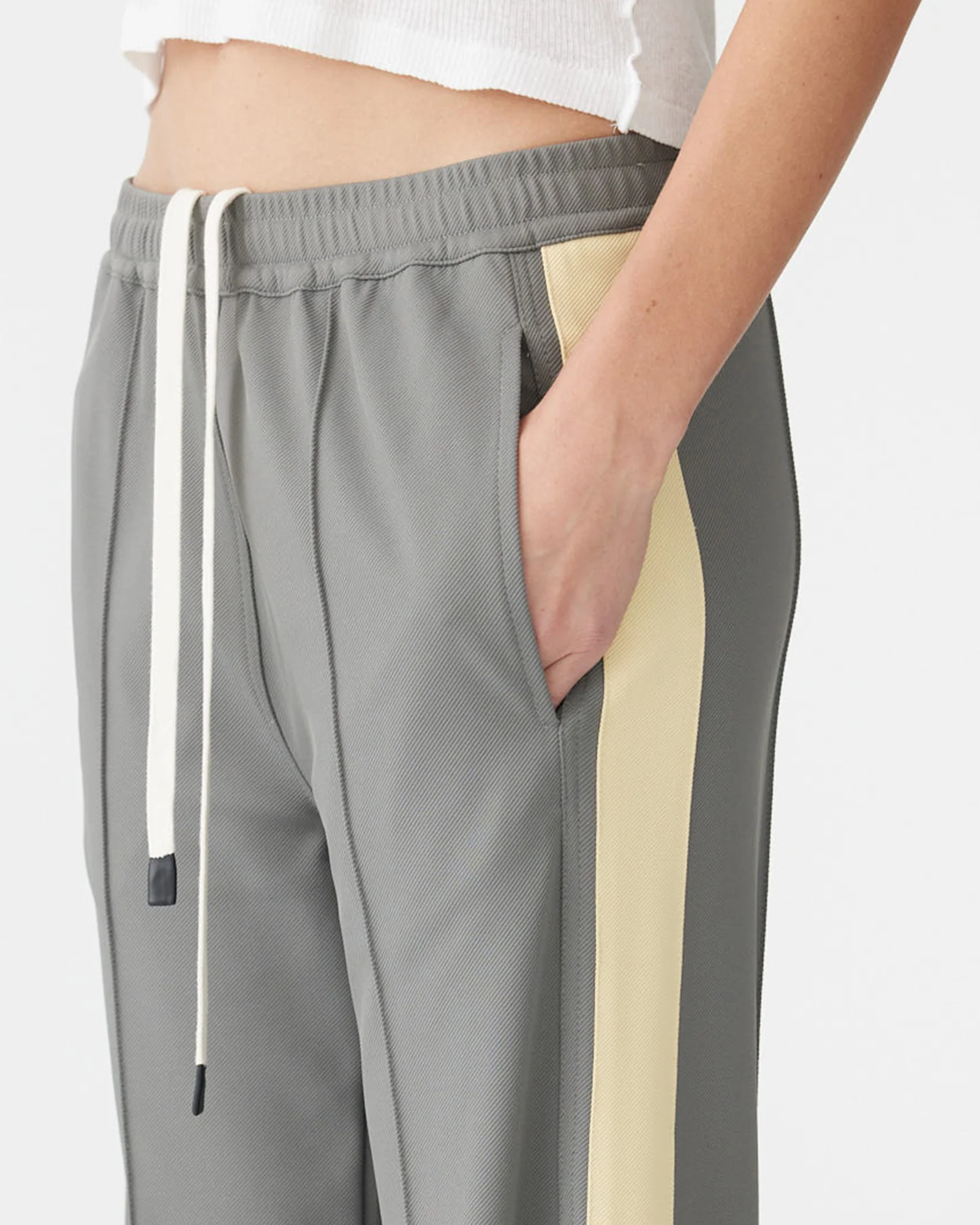Twill Stripe Detail Pant in Pewter/Yellow - Image 2