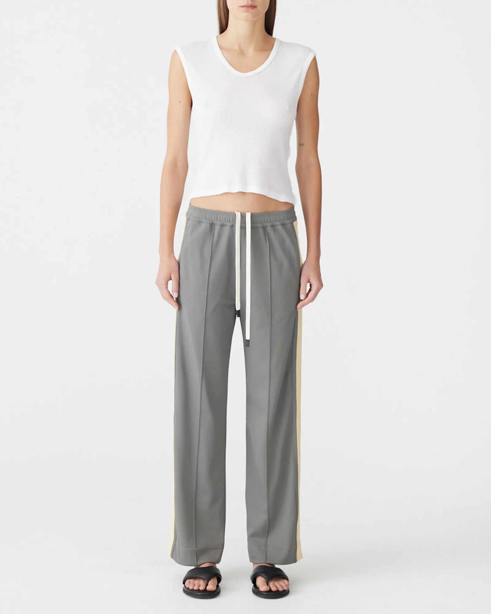 Twill Stripe Detail Pant in Pewter/Yellow - Image 4