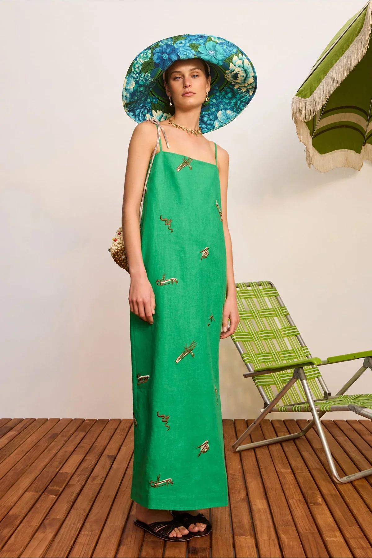 Wanda Embroidered Dress in Green - Image 2