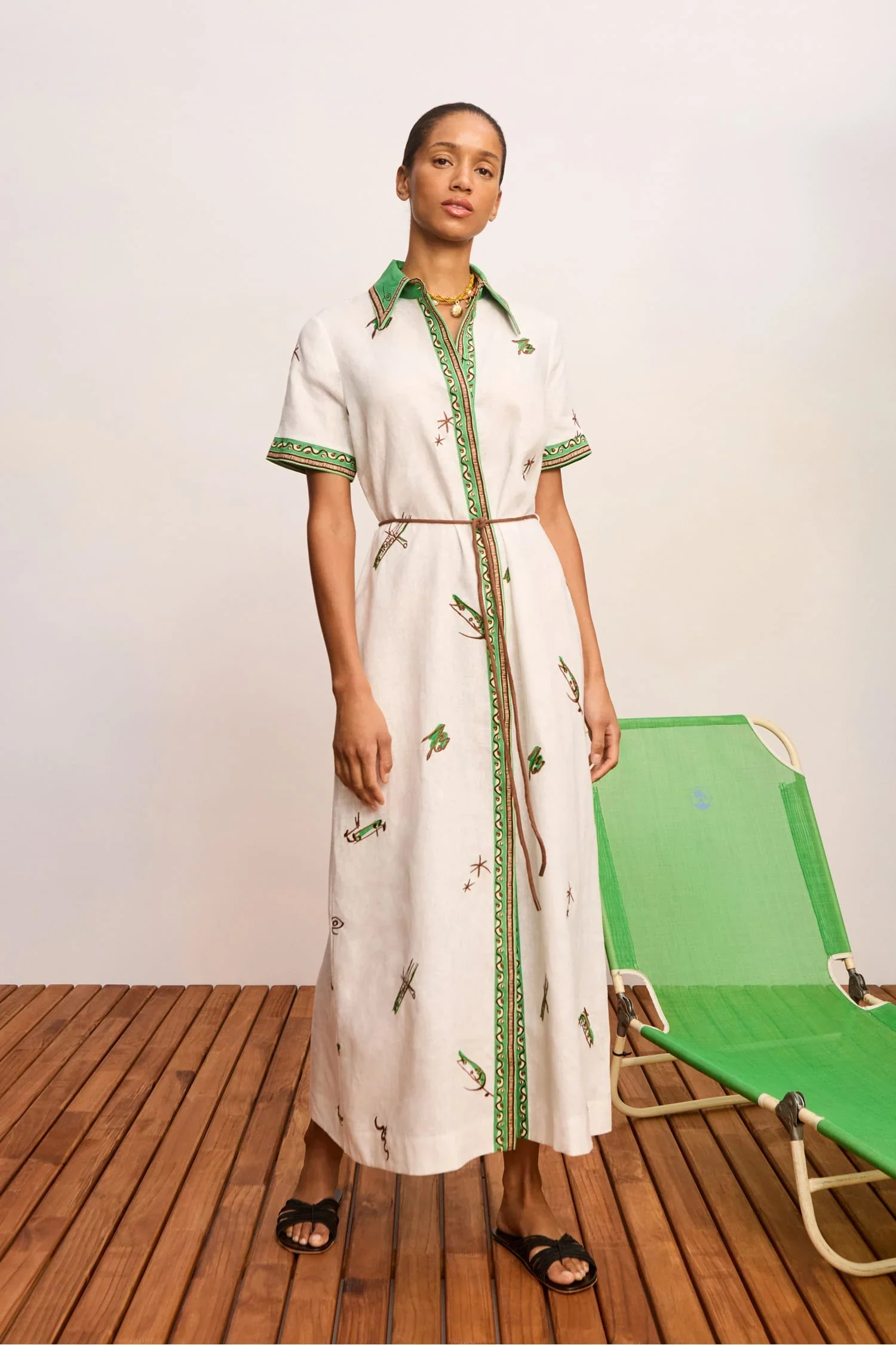 Wanda Embroidered Shirt Dress in Ivory