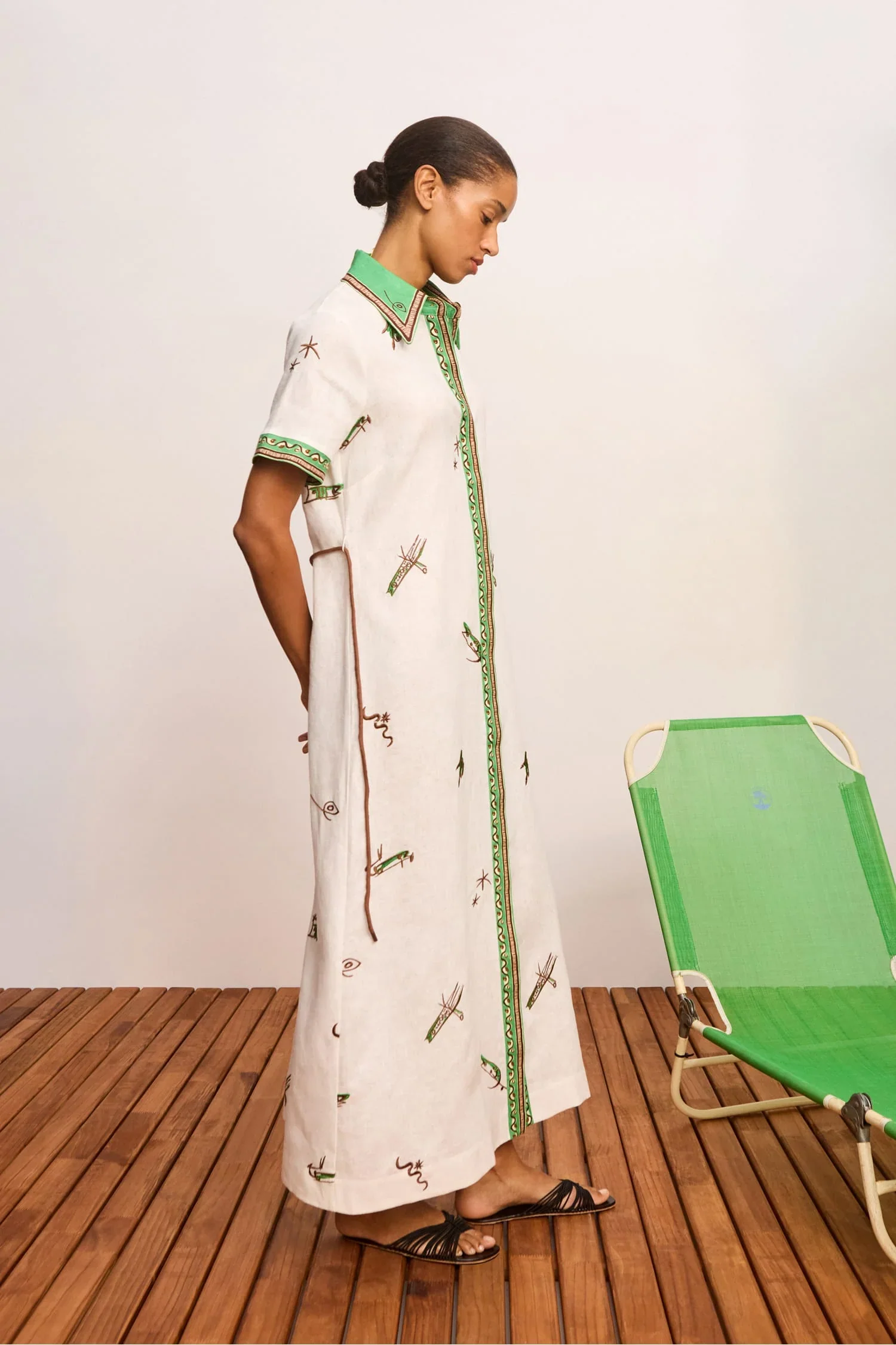 Wanda Embroidered Shirt Dress in Ivory - Image 2