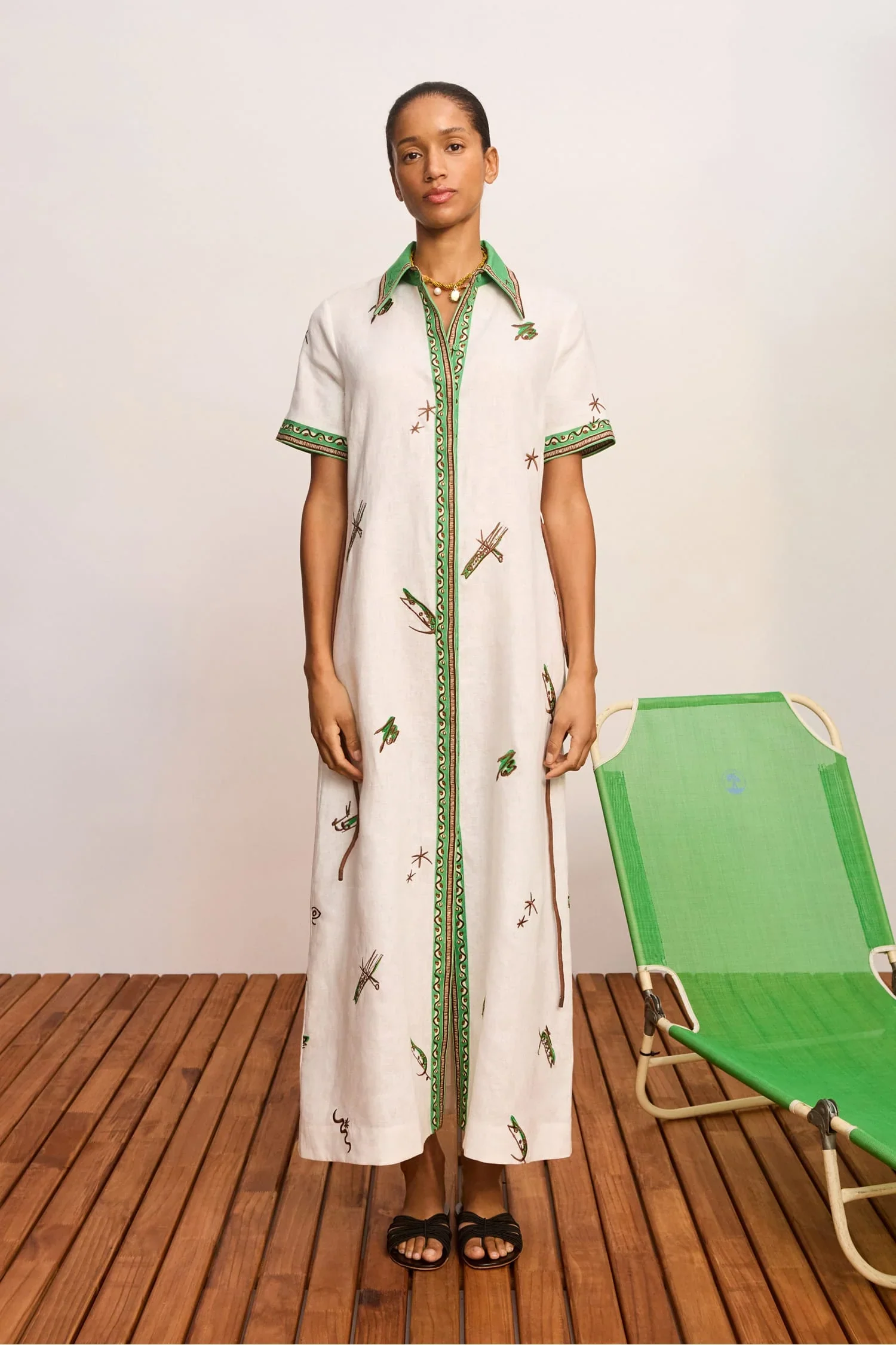 Wanda Embroidered Shirt Dress in Ivory - Image 5