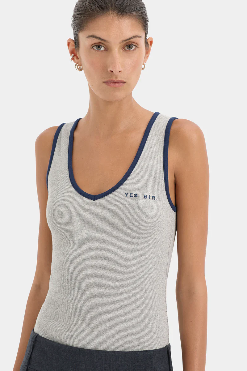 Yes Sir. Ribbed Tank in Grey Marle - Image 4